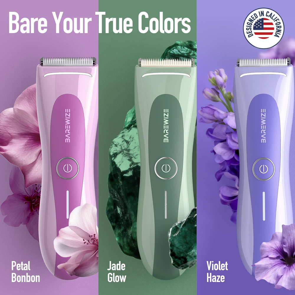 Barewize bikini trimmer IPX7 waterproof design for wet or dry use.