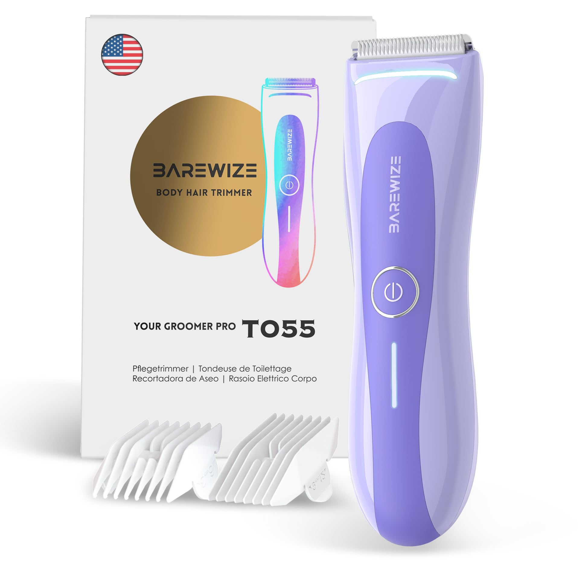 Barewize bikini trimmer with LED light for precise bikini-area grooming.