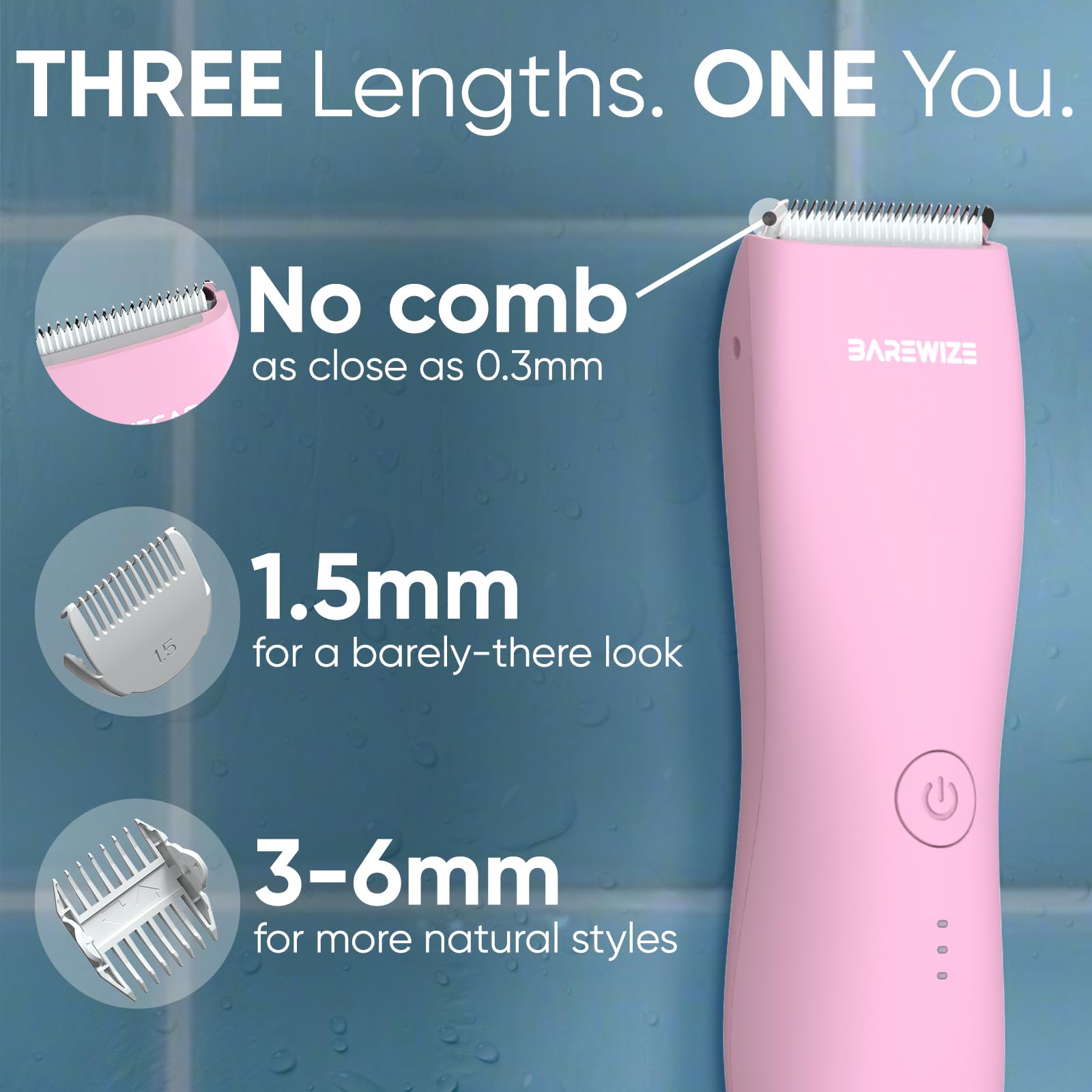 Barewize Bikini Trimmer rose anti-slip grip for control even when wet.