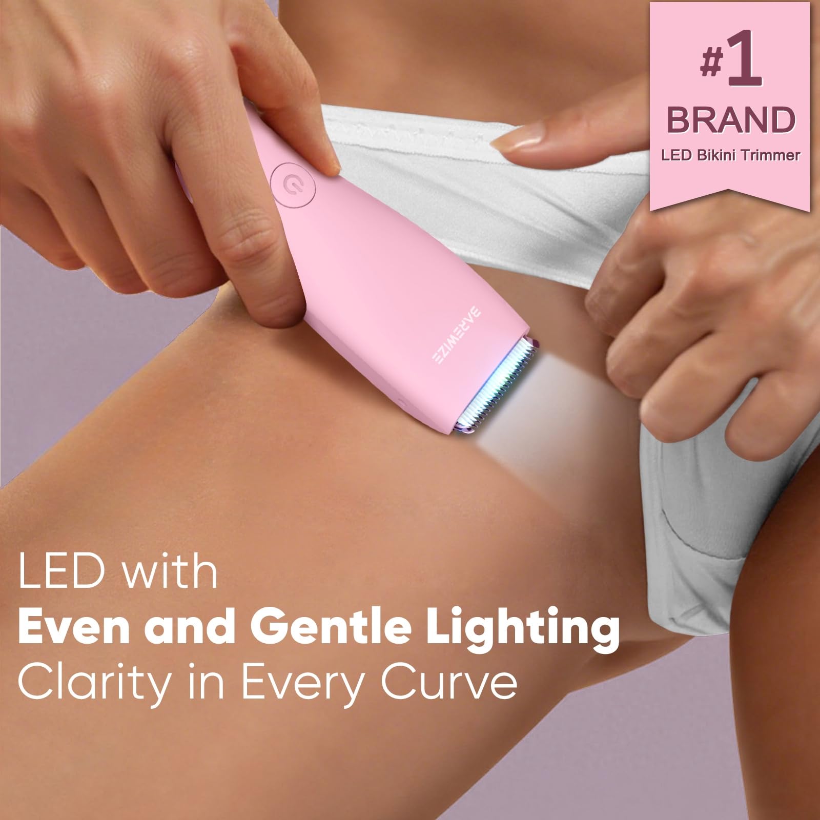 Barewize Bikini Trimmer rose LED light close-up for precise trimming in dim areas.