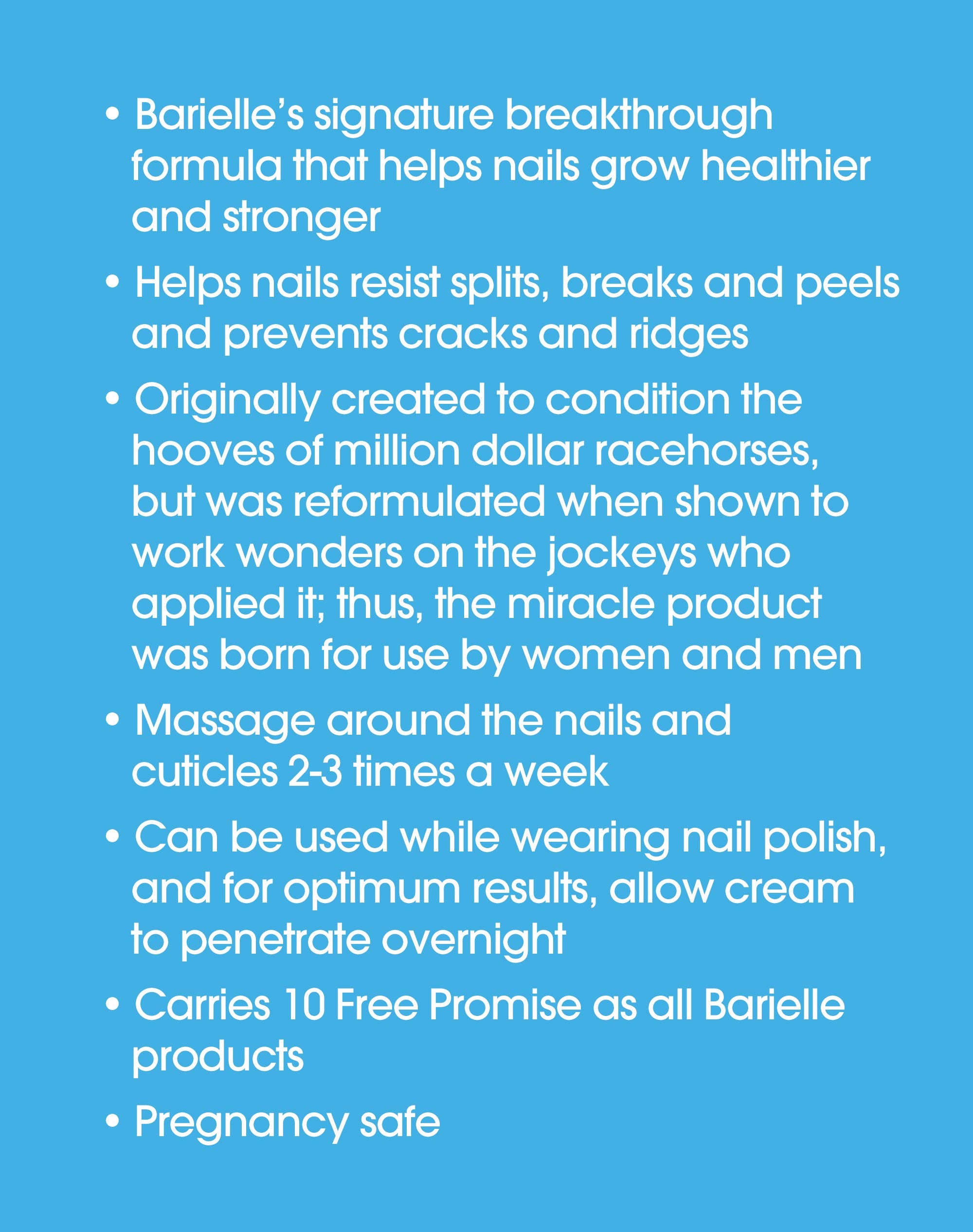 Barielle Nail Strengthener Cream label closeup showcasing USA-made formula.