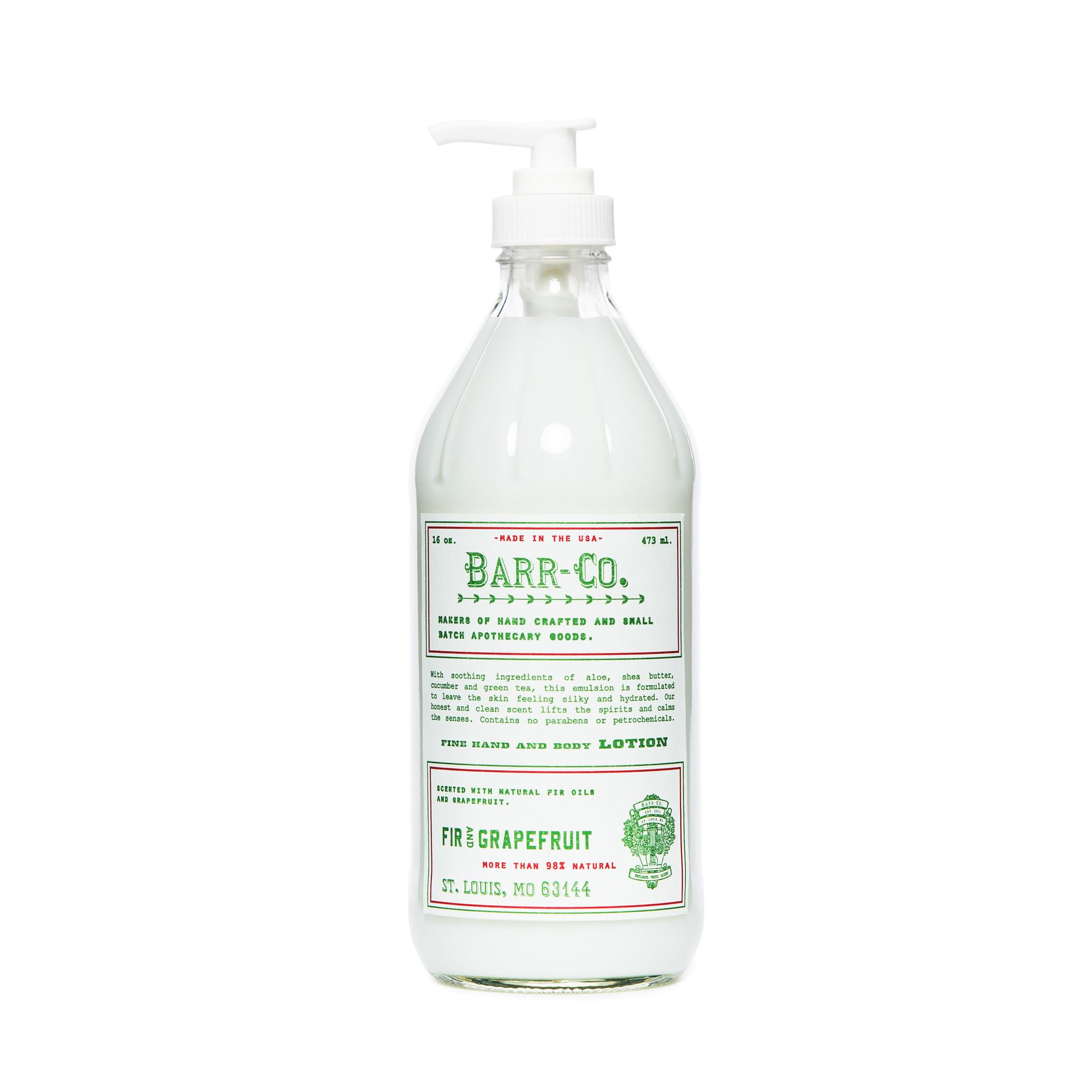 BARR-CO fir grapefruit lotion bottle with refreshing woodsy citrus scent for daily moisturization