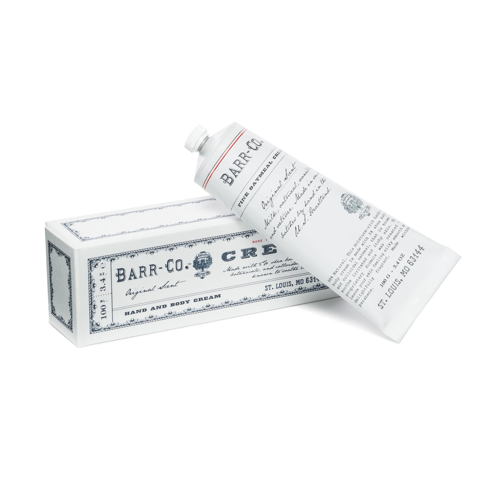 BARR-CO Original Scent hand cream bottle with milky oat vanilla vetiver aroma for everyday moisture.