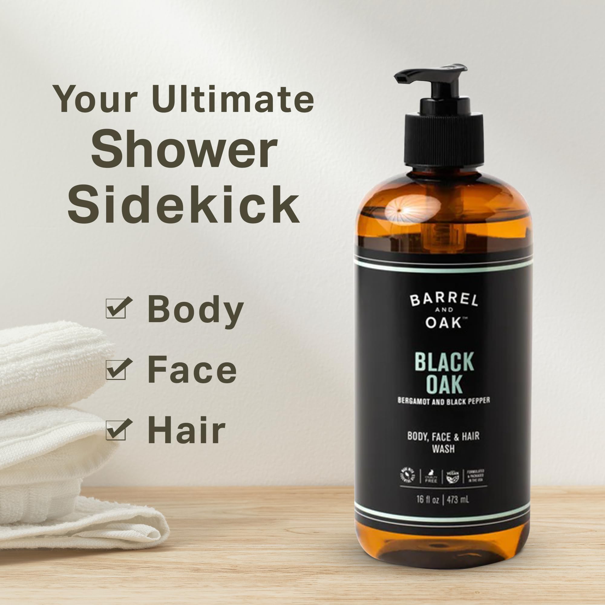 Barrel & Oak All-in-One Wash hair bottle pour delivers lightweight hydration for smooth strands.