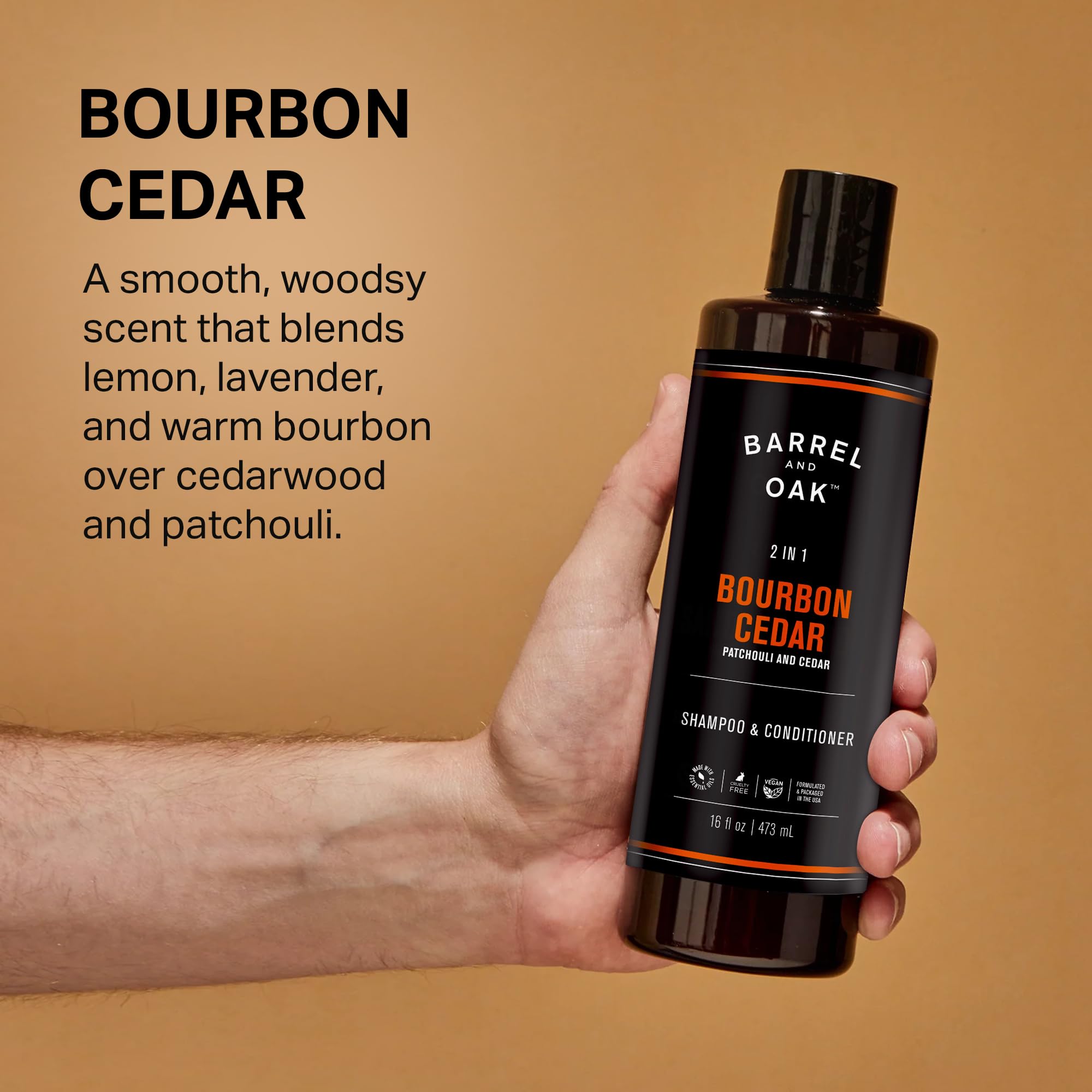 Barrel & Oak shea butter formula hydrates and smooths hair.