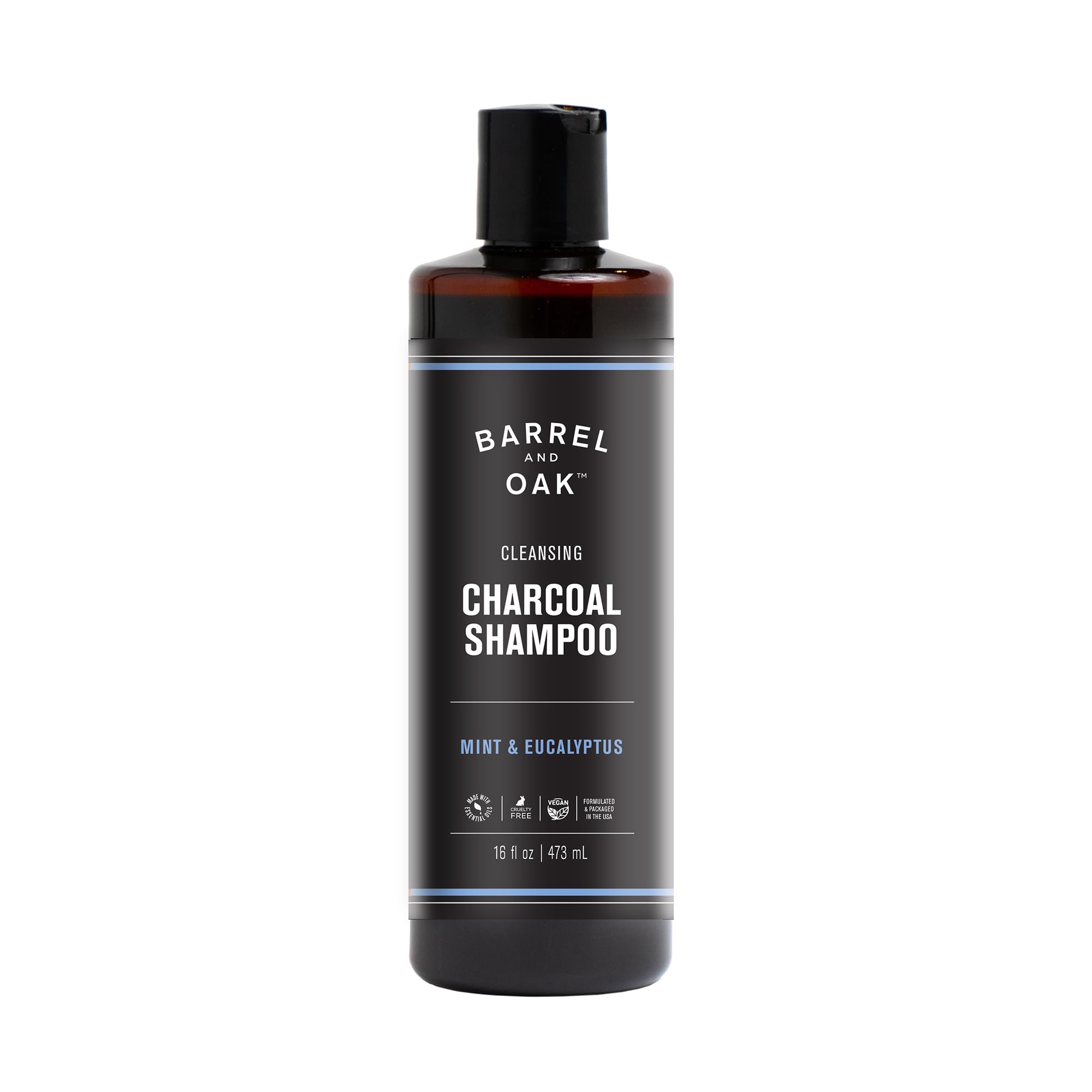 Barrel & Oak mint eucalyptus charcoal shampoo bottle for refreshing scalp cleanse