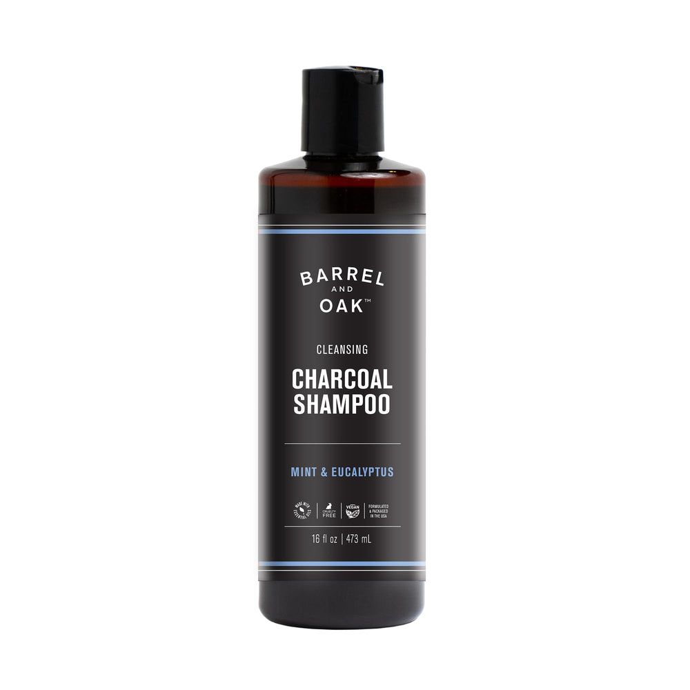Barrel & Oak mint eucalyptus charcoal shampoo bottle for refreshing scalp cleanse