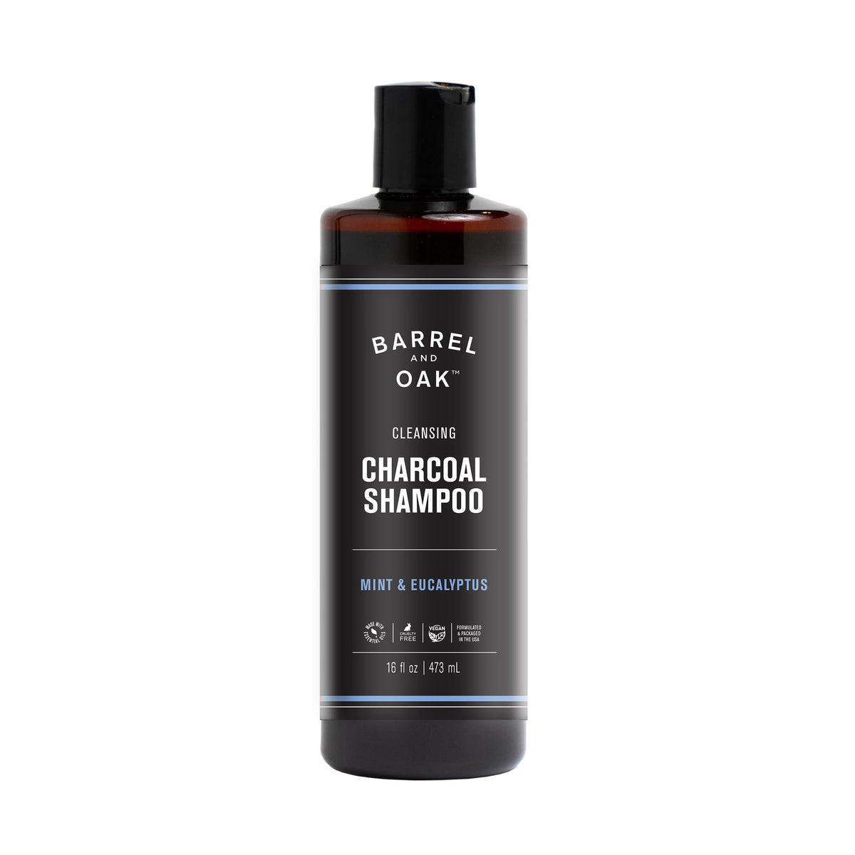Barrel & Oak mint eucalyptus charcoal shampoo bottle for refreshing scalp cleanse
