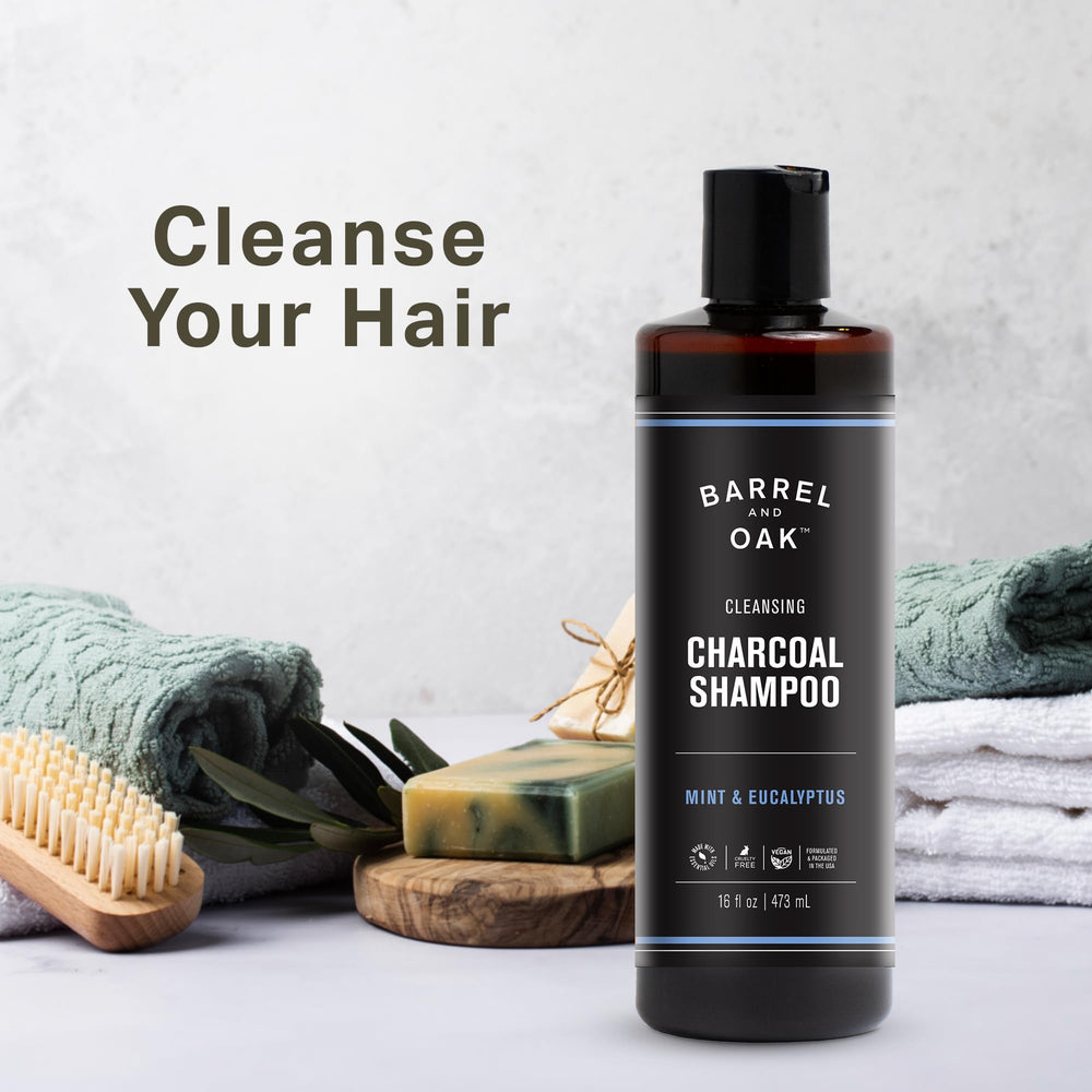 Barrel & Oak mint eucalyptus charcoal shampoo lather and cleanse action