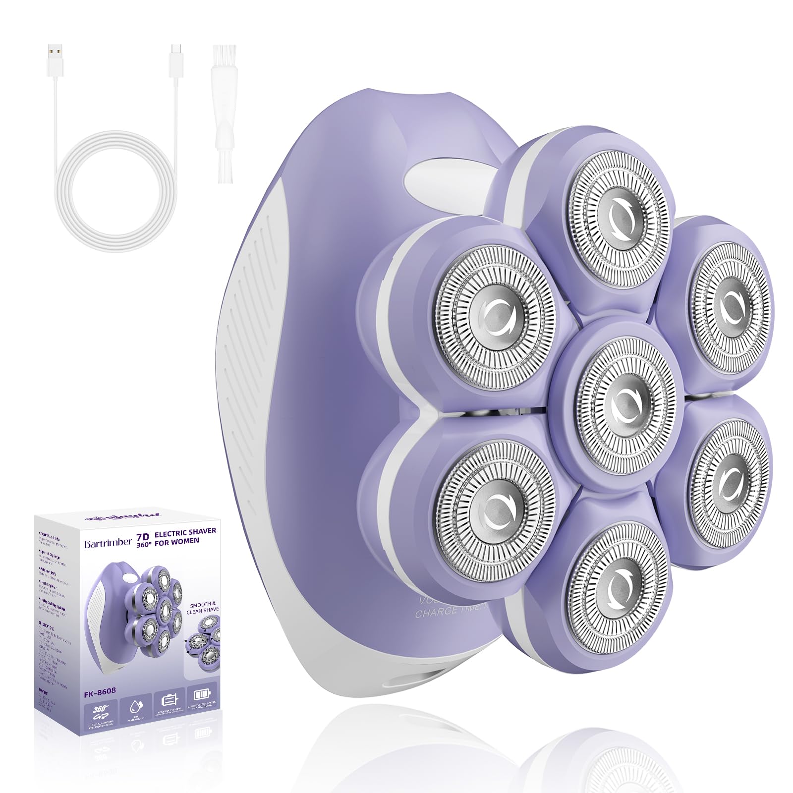 Bartrimber 7D precision heads deliver fast full-body shaving.