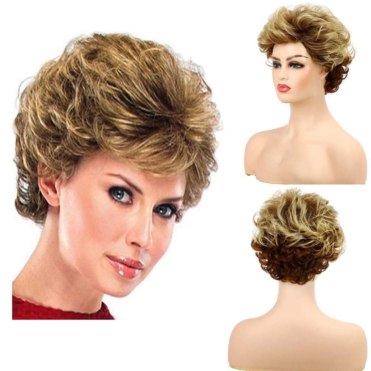 Baruisi short fluffy brown wig front view—natural daily-wear look