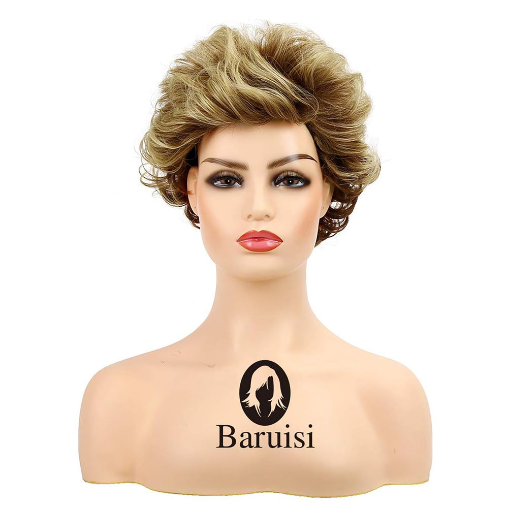 Baruisi short fluffy brown wig side view—easy everyday styling
