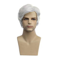 Baruisi short layered white wig close-up reveals soft, durable fibers