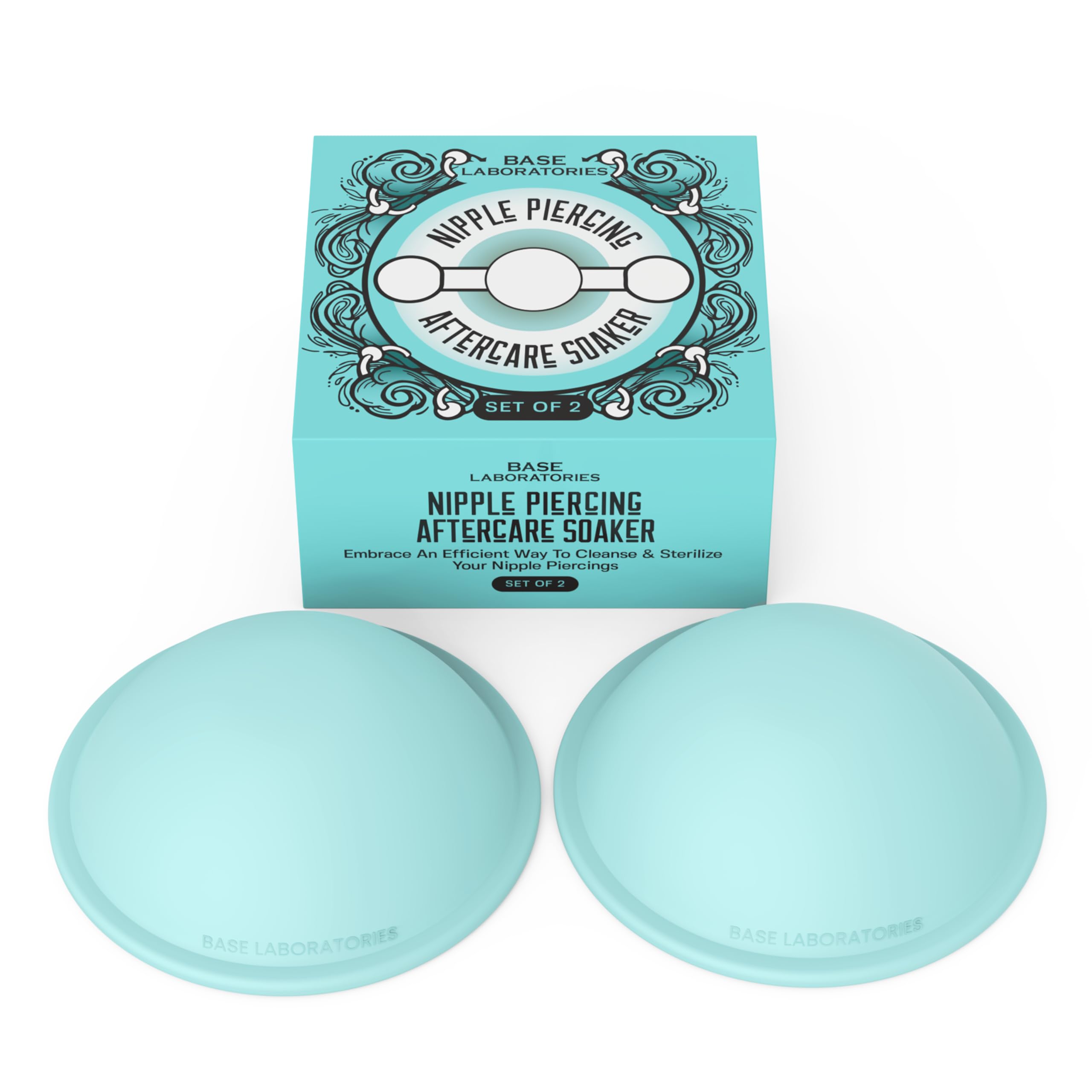 Base Laboratories nipple piercing aftercare soaker cups for hands-free cleansing all day