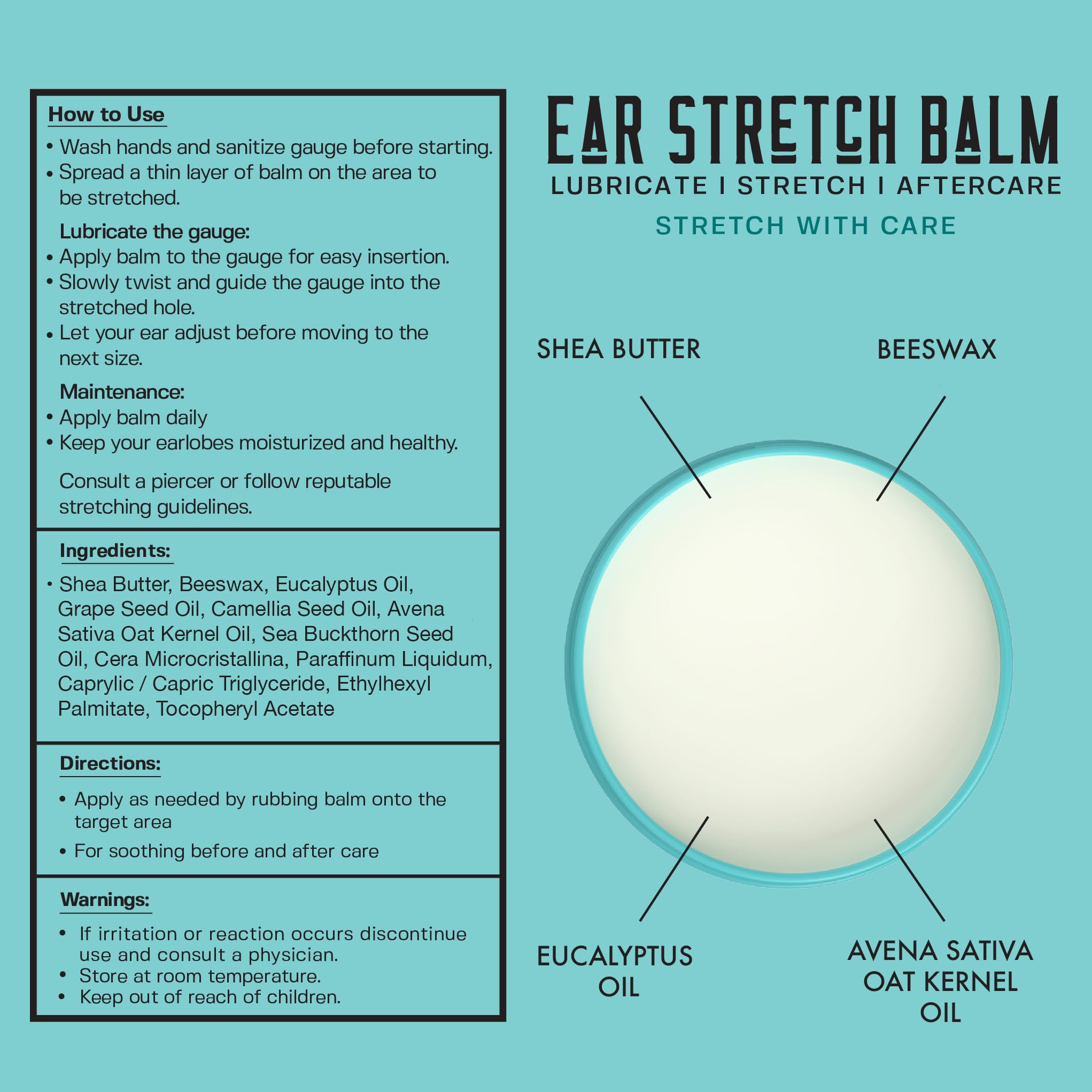 BASE LABORATORIES ear-stretching balm tube close-up highlights smooth application for plugs