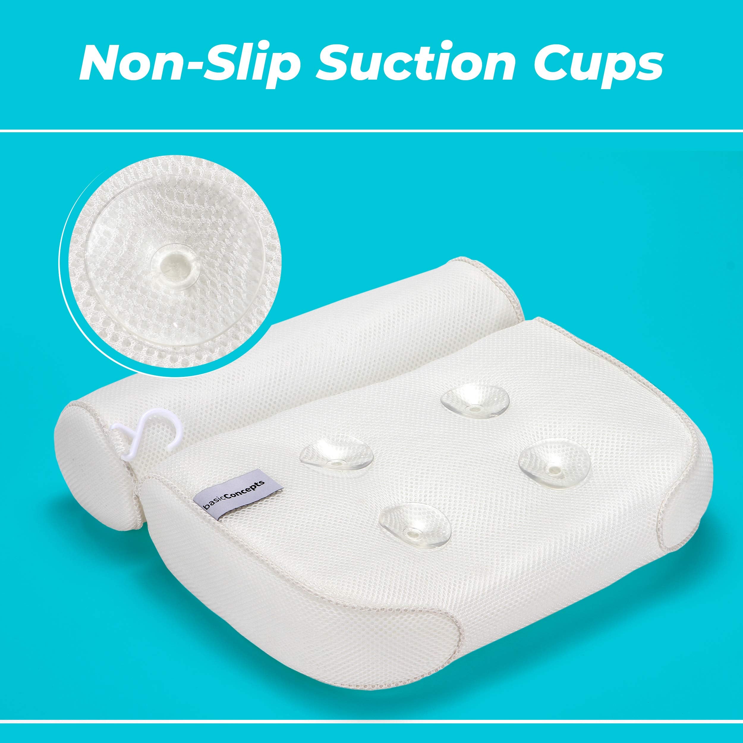 Basic Concepts bathtub pillow suction cups keep the pillow securely in place.