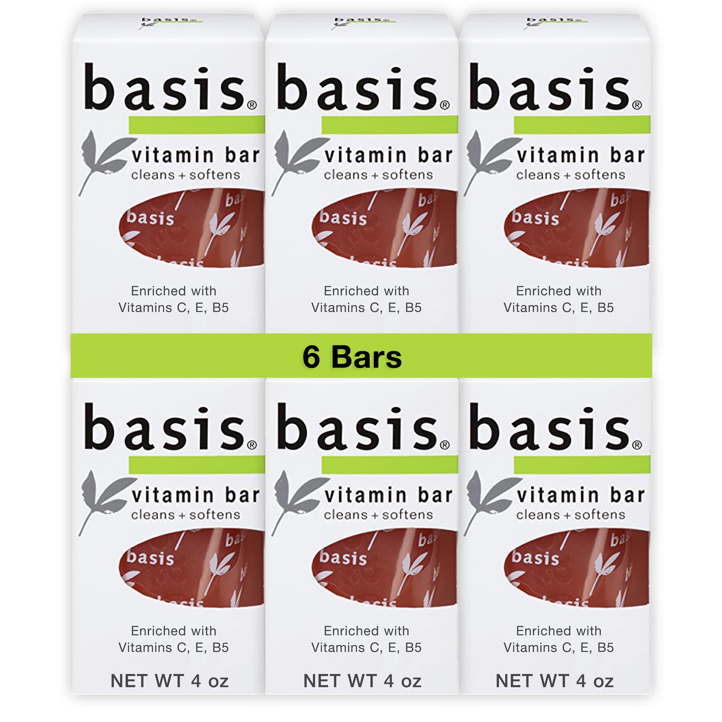 Basis Vitamin Bar Soap packaging showcases a bulk-pack for easy everyday purchase.