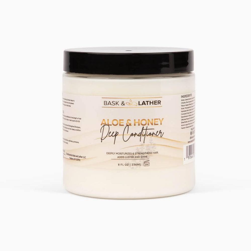 BASK & LATHER Aloe & Honey Deep Conditioner jar for deep hydration and smoother hair