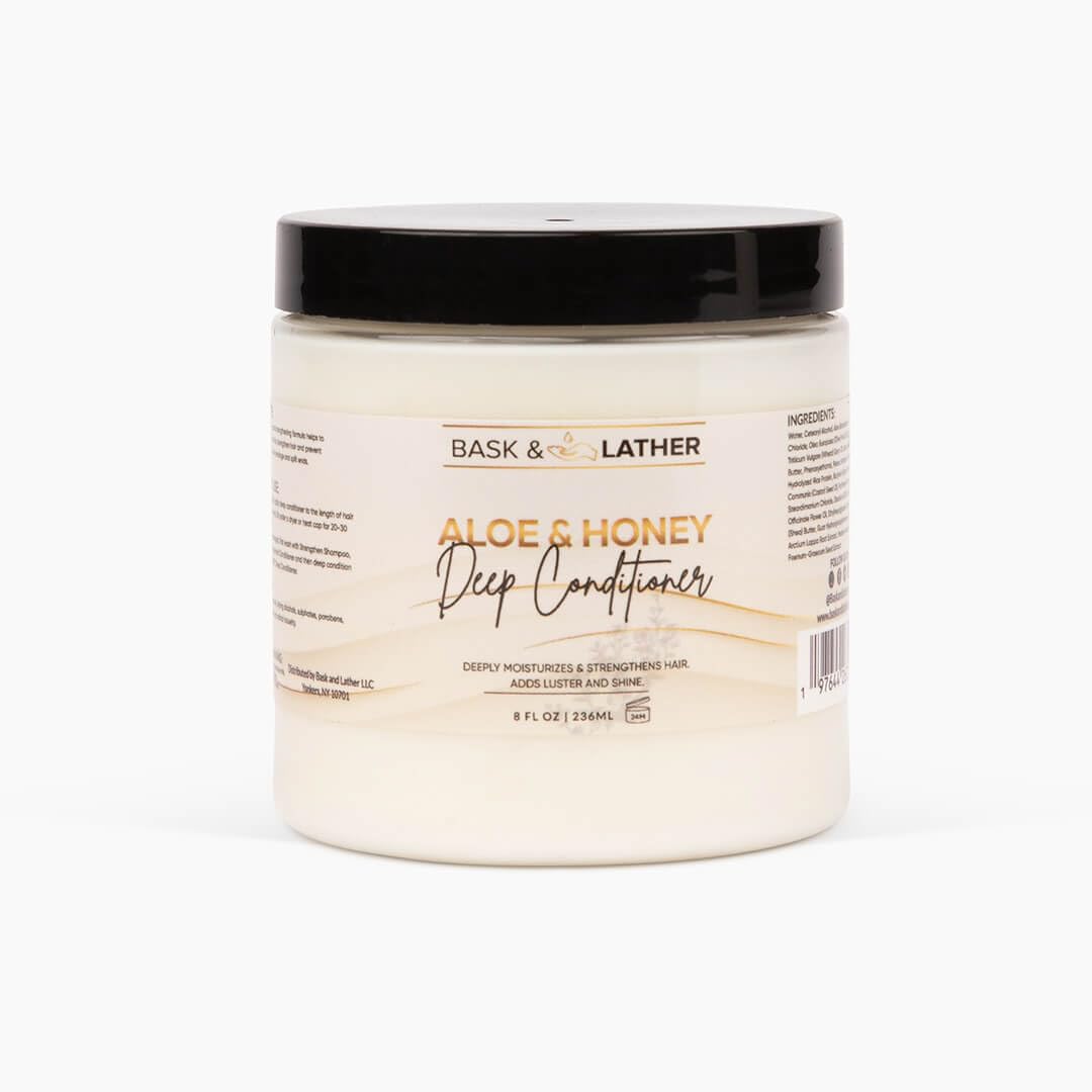 BASK & LATHER Aloe & Honey Deep Conditioner jar for deep hydration and smoother hair