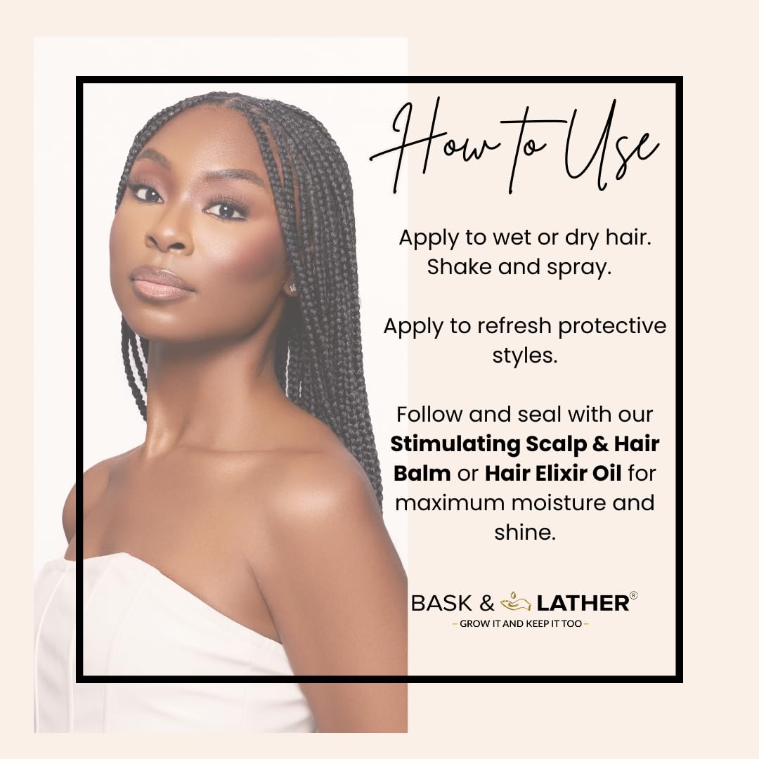 BASK & LATHER curls-definer leave-in shot suggests defined waves and bounce.