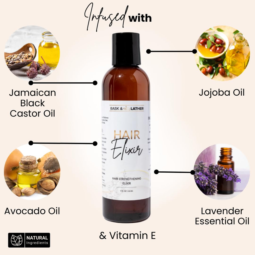 BASK & LATHER Elixir oil massaged into scalp illustrating soothing application and potential detangling benefits.