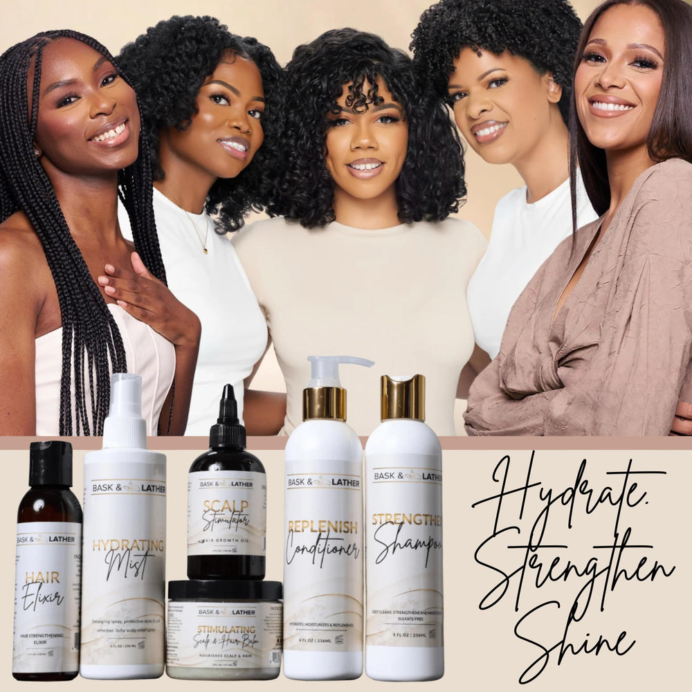 BASK & LATHER Replenish color treated locks displaying color-safe conditioning benefits