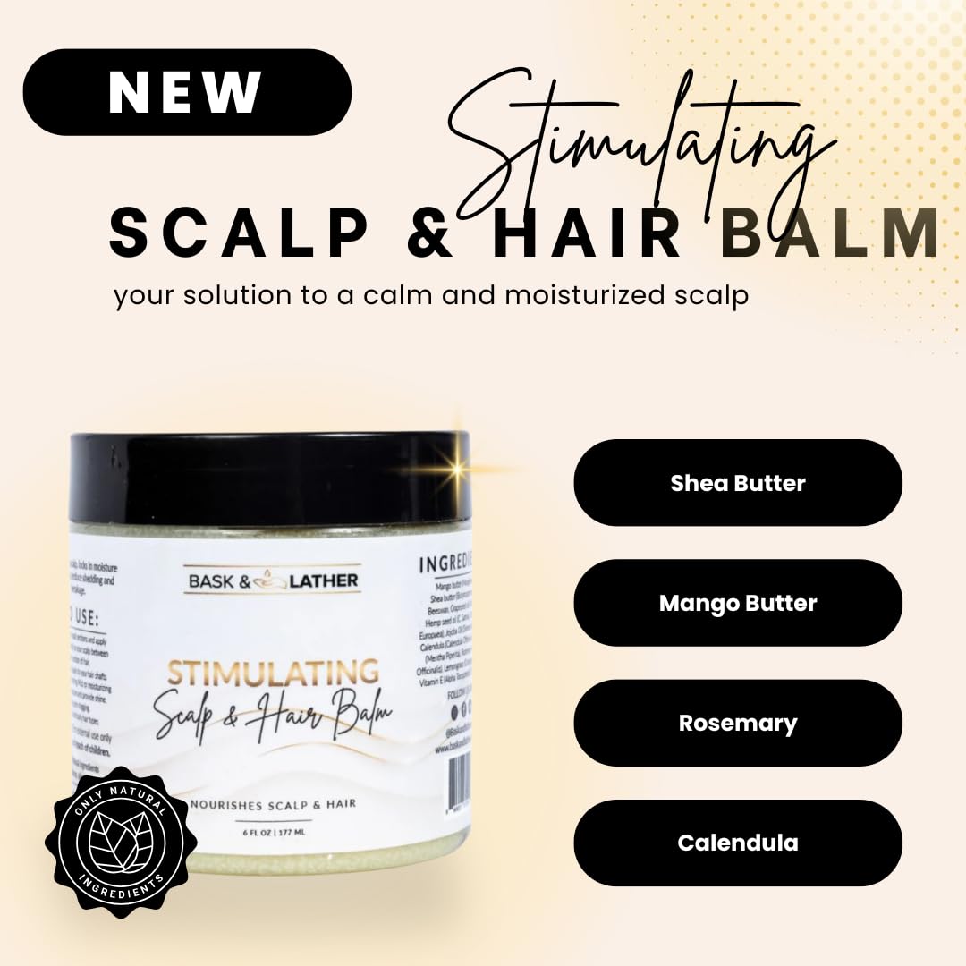 Bask & Lather balm being applied to scalp for cooling, tingly refreshment.