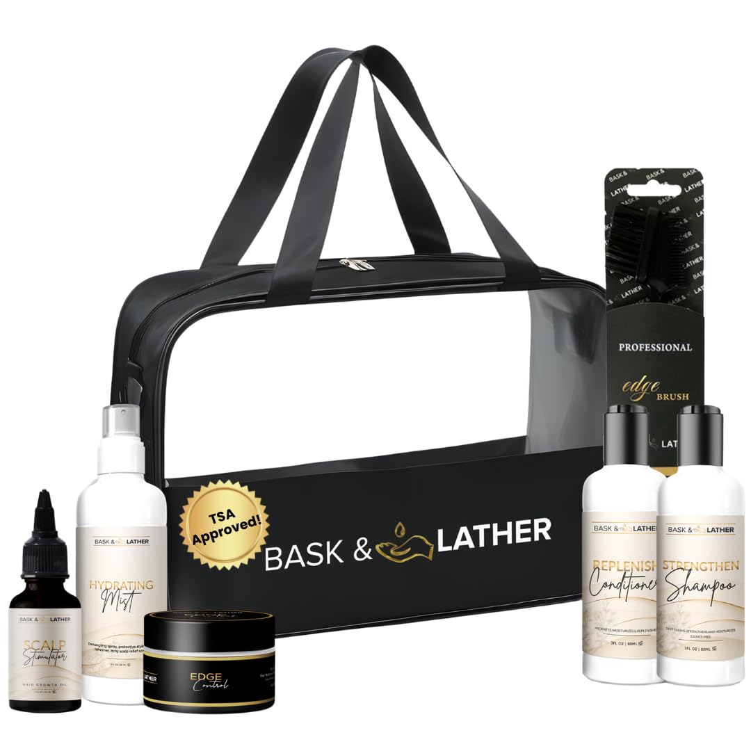 Bask & Lather travel kit shampoo bottle for nourishing cleansing of textured hair on the go