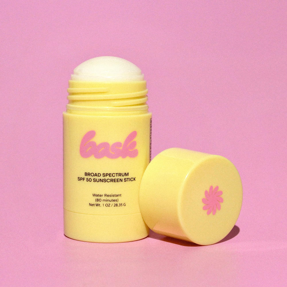 Bask SPF 50 sunscreen stick glove twist design enables reapplication without removing gloves.