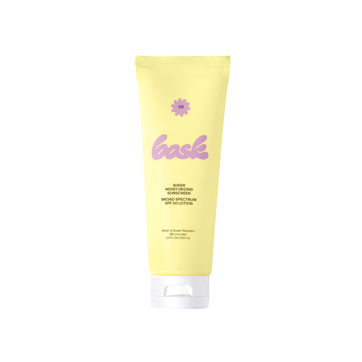 Bask Suncare SPF 50 lotion bottle for daily sun protection on the go.