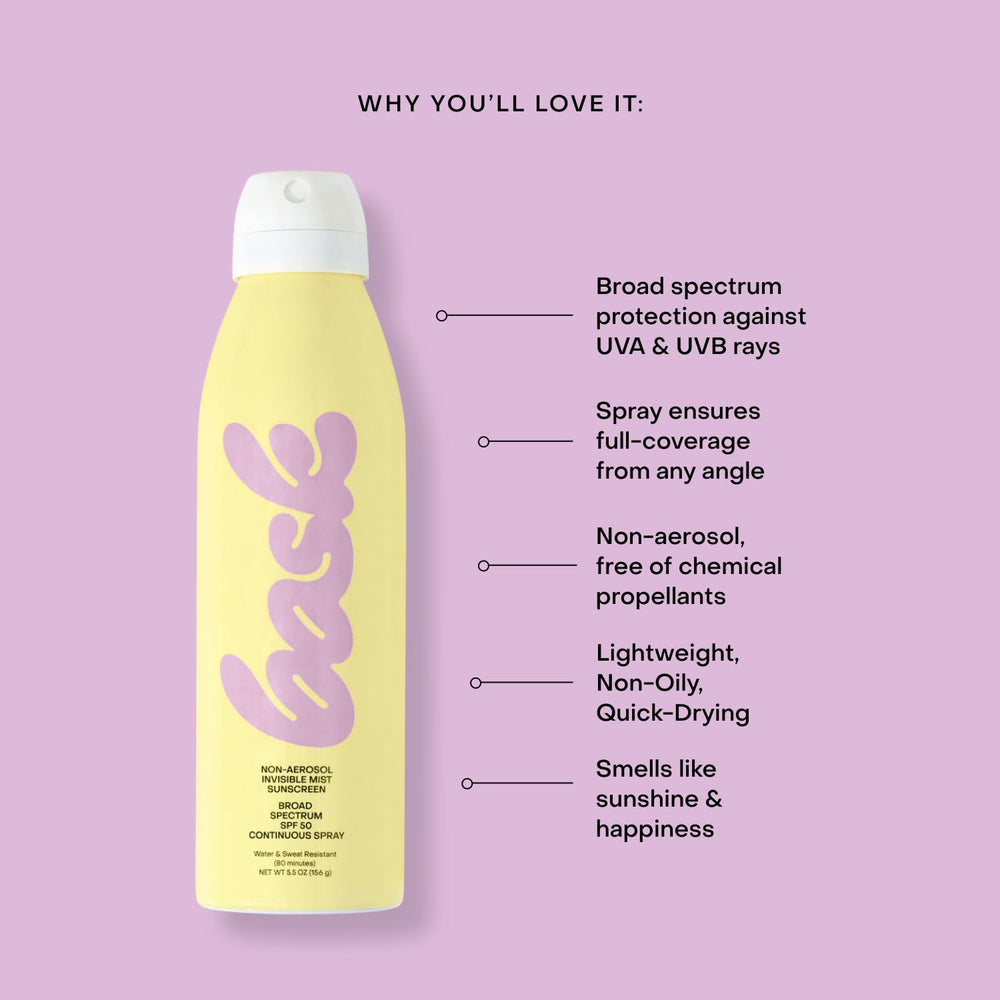 Bask Suncare vanilla coconut aroma close up evokes vacation vibes.