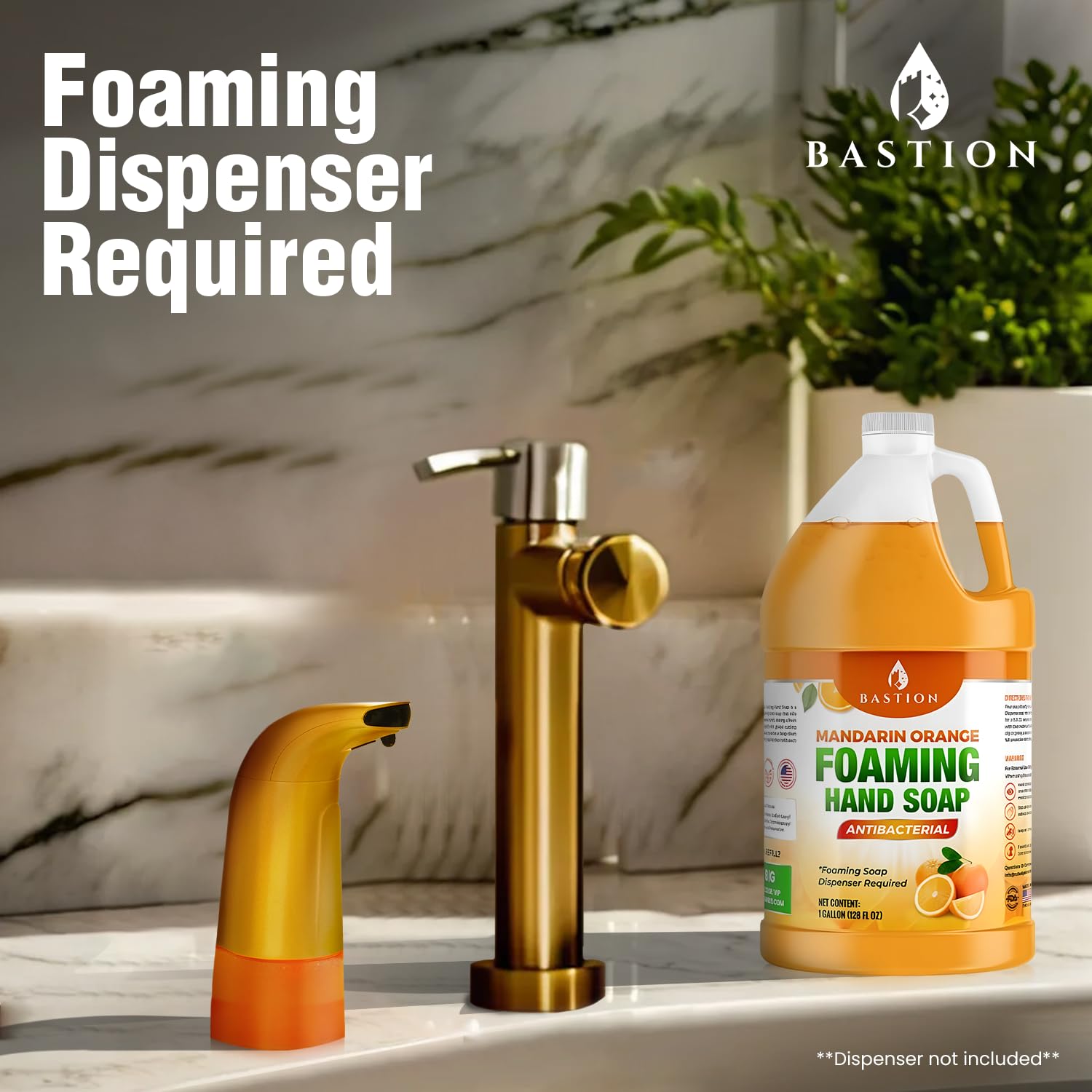 Bastion antibacterial foaming hand soap offers a pleasant, mildly scented clean in kitchens and baths.