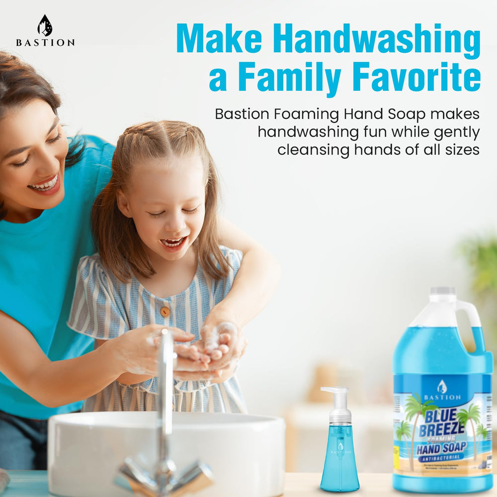 Bastion Blue Breeze foaming dispenser fill for quick handwashing.