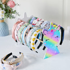 Basumee display stand on desk enables quick headband selection