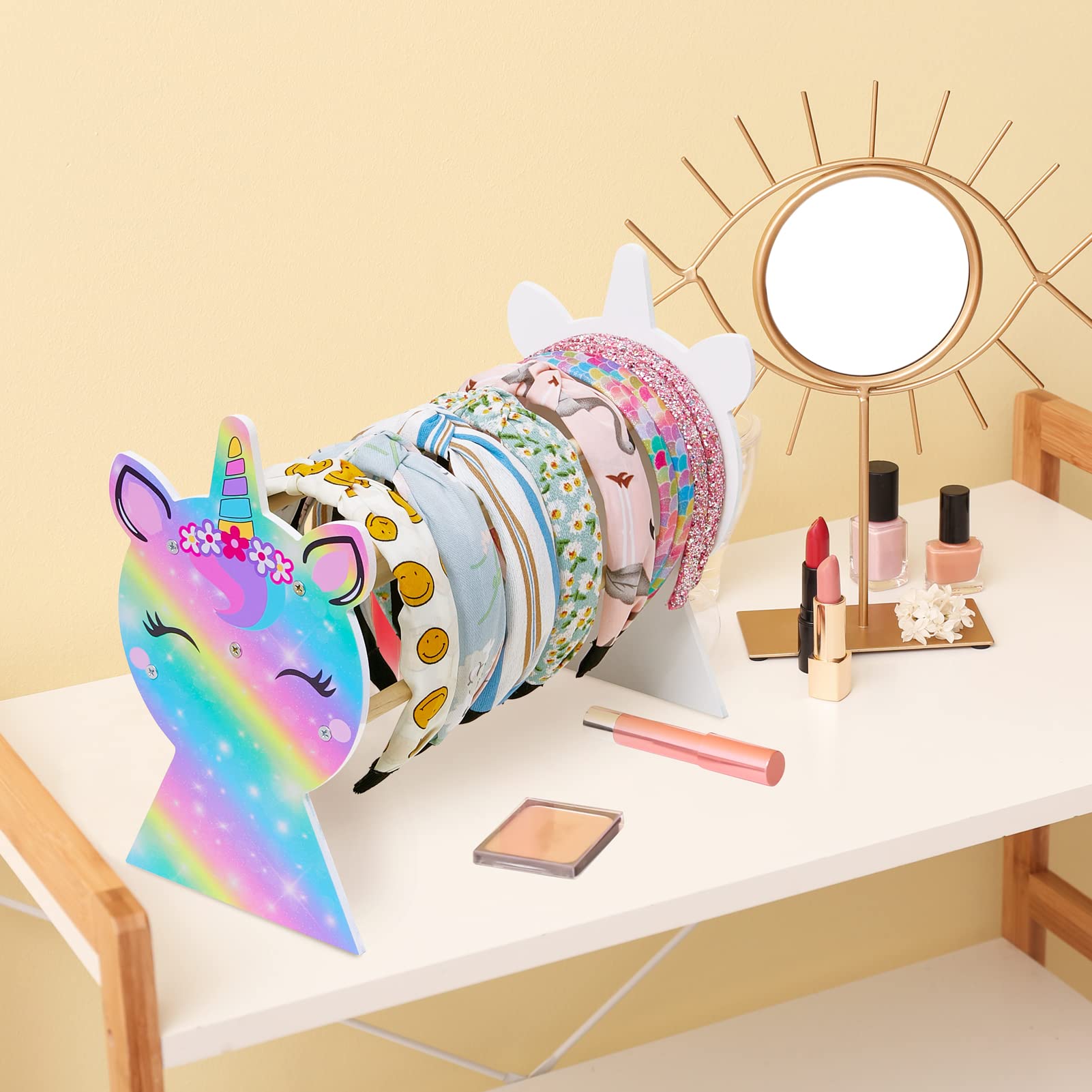 Basumee headband holder unicorn side view highlights sturdy construction