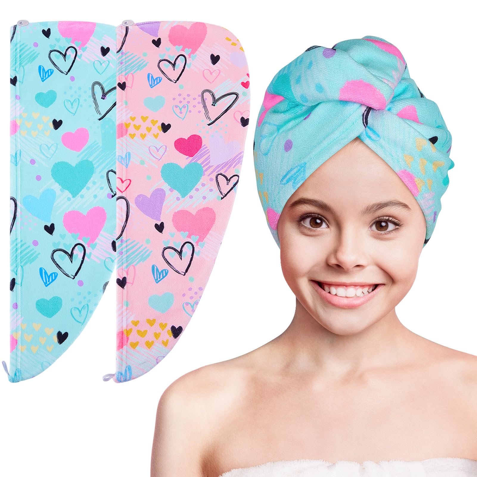 Basumee microfiber hair towel wrap unicorn pattern blue for quick hair drying