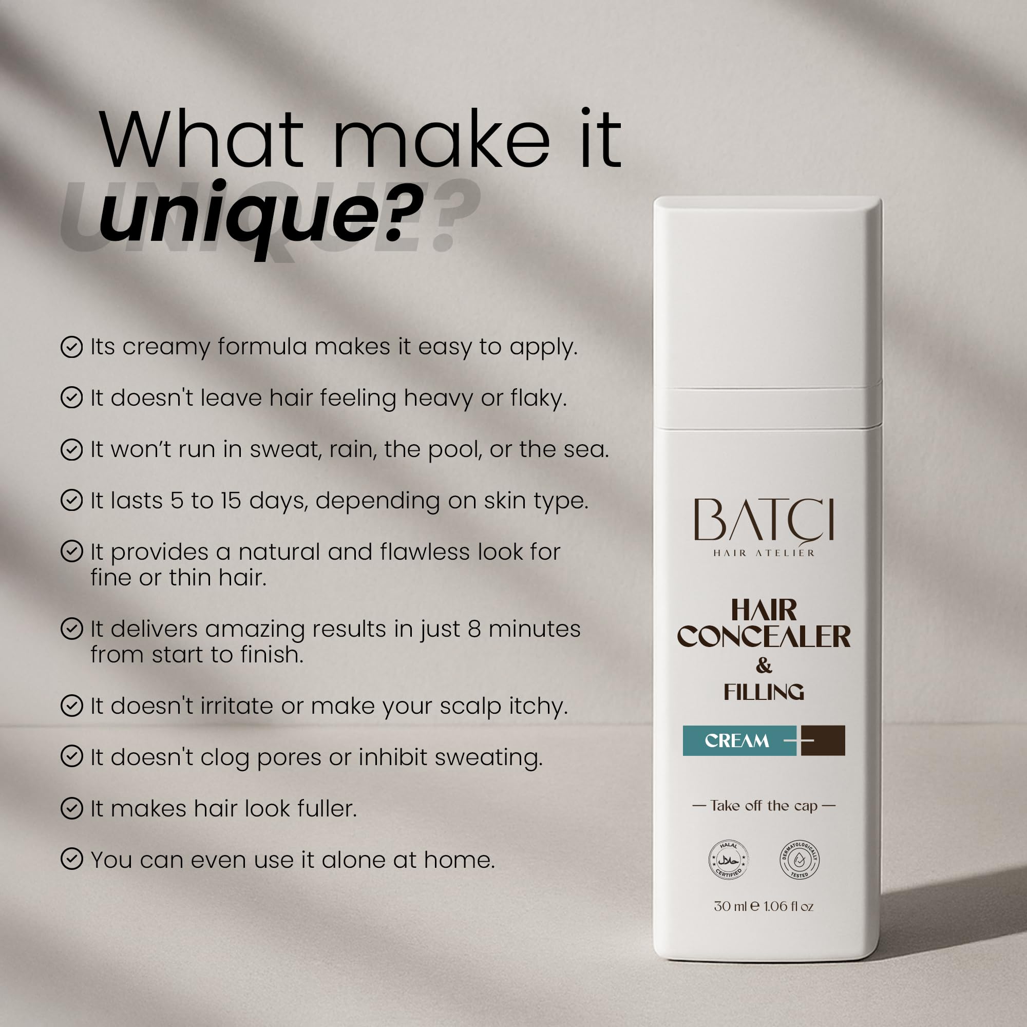 BATCI Hair Atelier dermatologically tested label for sensitive scalps