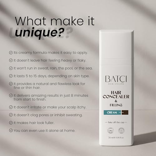 Batci Hair Concealer Cream comes in a compact 30ml bottle for daily travel touch-ups.