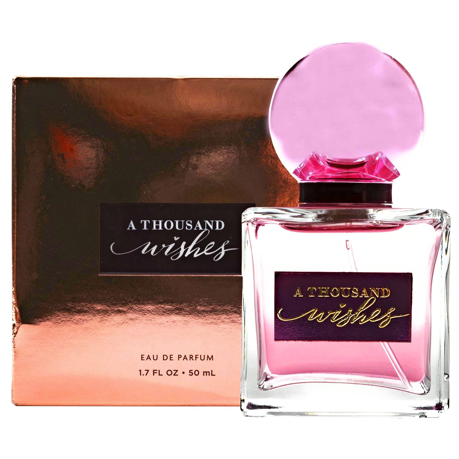Bath and Body Works A Thousand Wishes EDP bottle with pyramid shape and bow, ideal for gifting and celebrations.