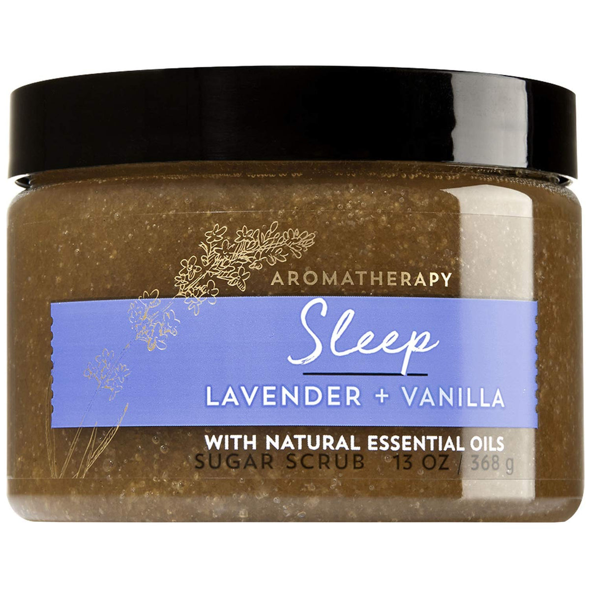 Bath & Body Works Aromatherapy Lavender Vanilla Sugar Scrub jar promotes relaxation and skin smoothing.