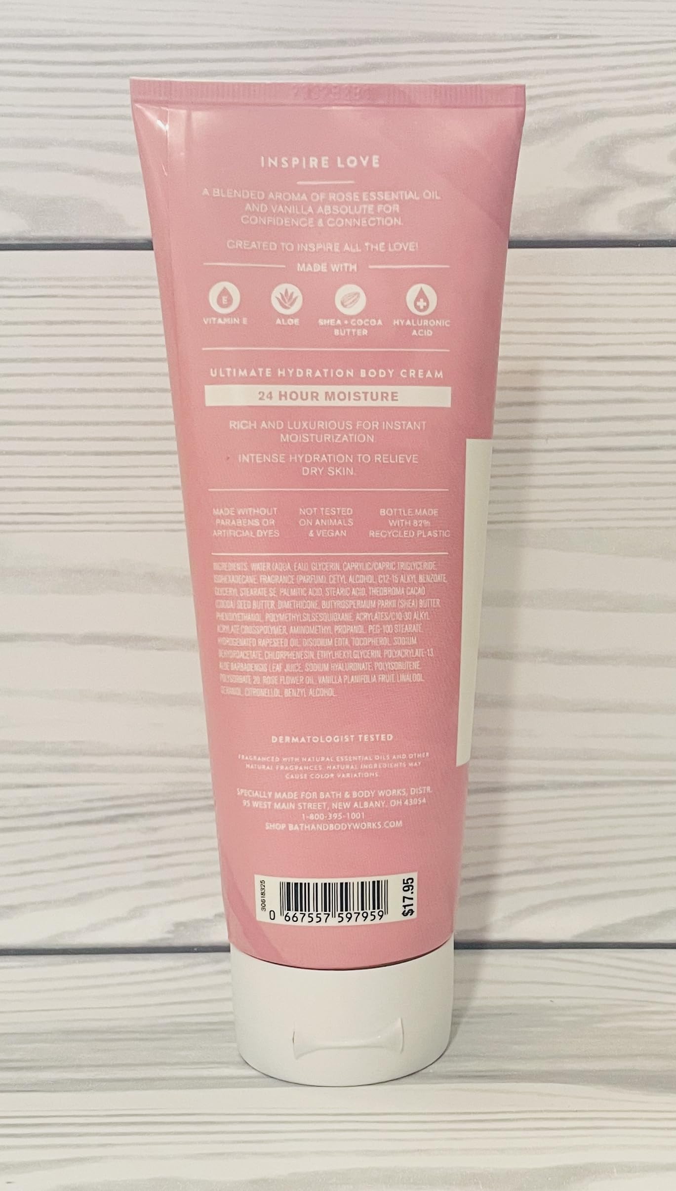 Bath and Body Works Aromatherapy Love Rose Vanilla cream tubes highlight rich scent and moisturization.