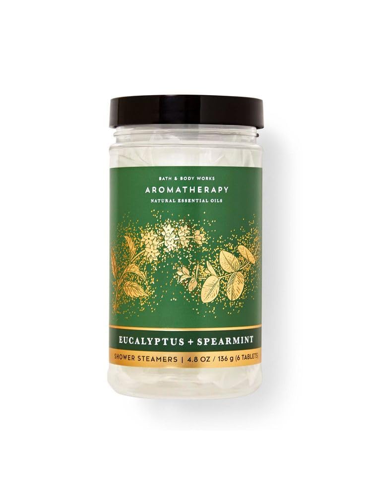 Bath & Body Works Aromatherapy Shower Steamer bottle releasing eucalyptus spearmint for a refreshing shower ritual.