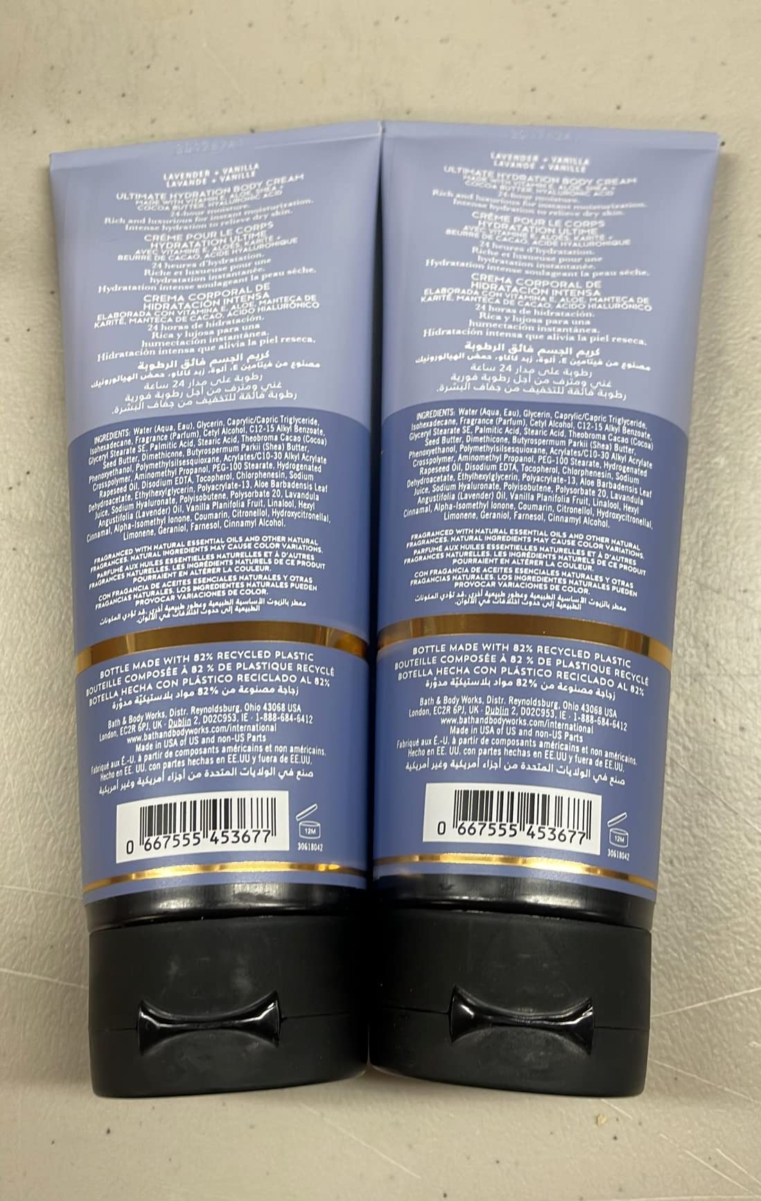 Bath and Body Works Aromatherapy lavender-vanilla cream texture emphasizes rich hydration for skin.