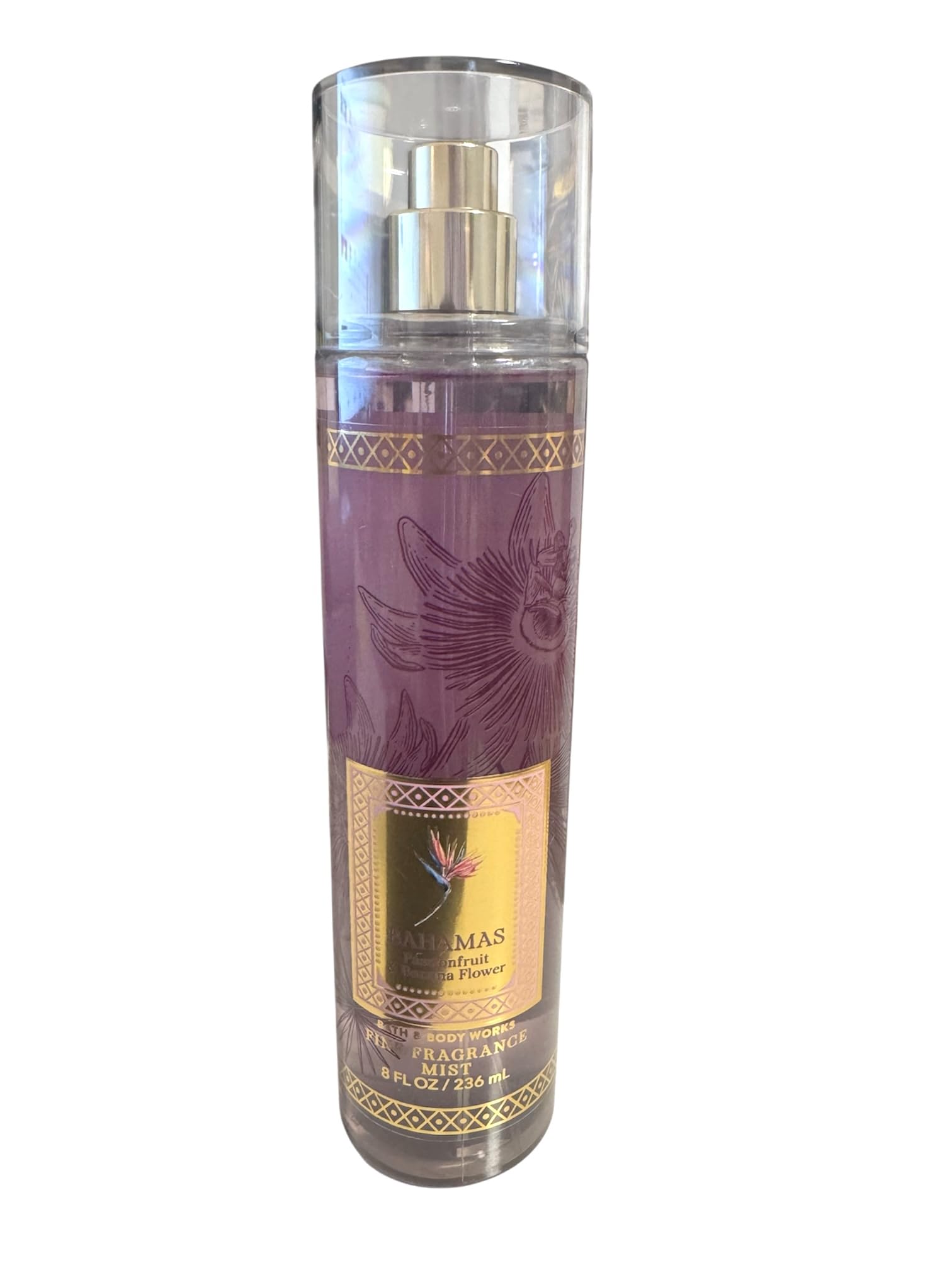 Bath & Body Works Bahamas Passionfruit Banana Flower bottle shows light fragrance and aloe nourishment
