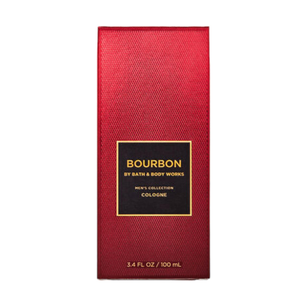 Bath & Body Works Bourbon fragrance display highlights masculine packaging for versatile wear.