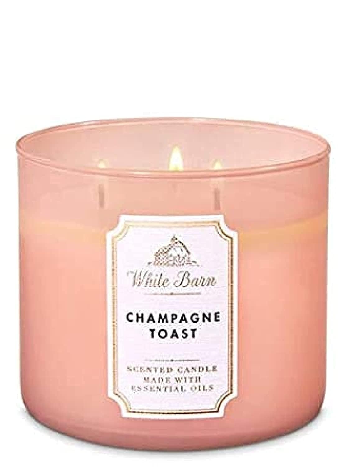 Bath & Body Works Champagne Toast candle front view for inviting living room ambiance