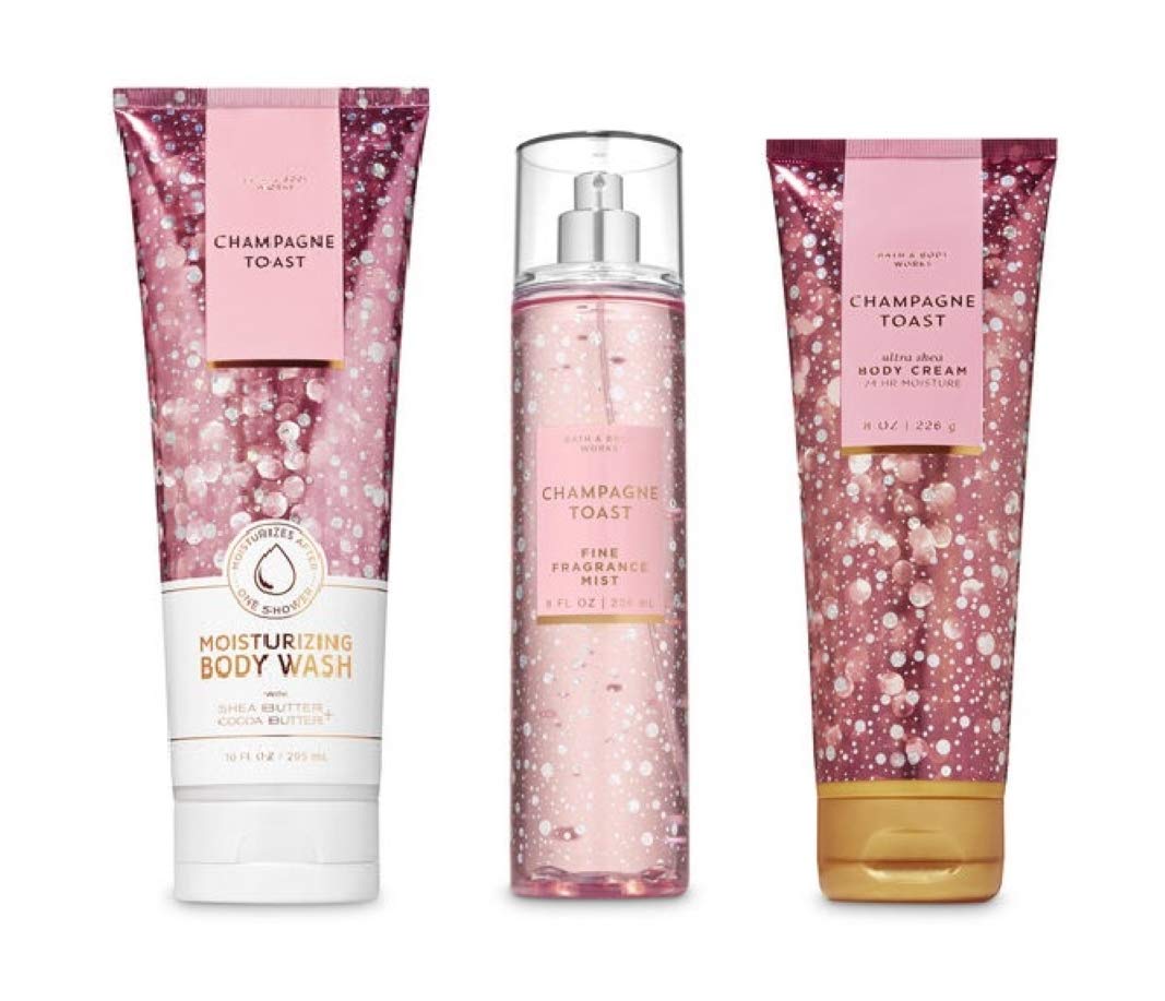Bath and Body Works Champagne Toast 3pc Gift Set front view—complete pampering trio