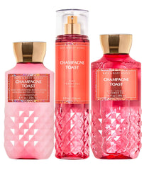 Bath & Body Works Champagne Toast Daily Trio product shot with shower gel, mist, and lotion for fragrance.