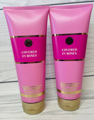 Bath & Body Works Covered in Roses eight-ounce cream pack-of-two label view showcasing value and savings