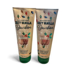Bath and Body Works Cozy Vanilla Bourbon Body Cream jar closeup — warm vanilla bourbon scent improves evenings.